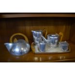 Six Piece Picqout Tea Set Including Kettle and Tray