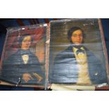 Pair of Unframed Oil on Canvas Portraits - Victorian Gentlemen