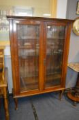 Victorian Glazed Front Bookcase with Glass Shelves on Cabriole Legs