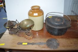 Kitchenalia Including Avery Scales and Weights, Cast Iron Cooking Pot, Peel, etc.