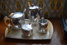 Four Piece Picquot Ware Coffee Set with Tray