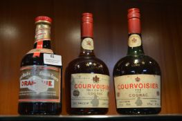 Two Vintage Bottles of Courvoisier Cognac and One Drambuie