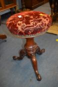 Victorian Velvet Upholstered Adjustable Piano Stool with Mahogany Supports