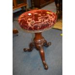 Victorian Velvet Upholstered Adjustable Piano Stool with Mahogany Supports