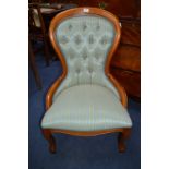 Victorian Light Mahogany Green Upholstered Nursing Chair