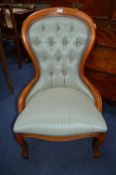 Victorian Light Mahogany Green Upholstered Nursing Chair