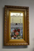 Edwardian Oak Framed Beveled Edge Wall Mirror with Rose Design