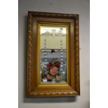 Edwardian Oak Framed Beveled Edge Wall Mirror with Rose Design