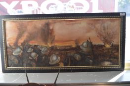 Framed Oil on Board - Impressionist Painting of WWI Trench Battle