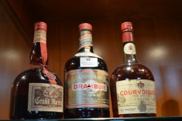 Vintage Bottles of Drambuie, Courvoisier and Grand Marnier Liqueurs and Cognac