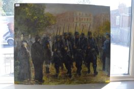 Unsigned Oil on Board - Impressionist Painting of WWI Soldiers