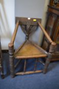 Carved Oak Bobbin Triangular Corner Chair