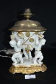 Victorian Gilt Lamp Base with Cherub Supports and Brass Fittings