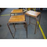 Three Metal Framed Wooden Seated 1960's School Stools
