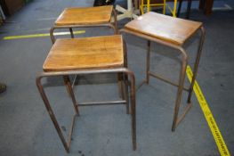 Three Metal Framed Wooden Seated 1960's School Stools