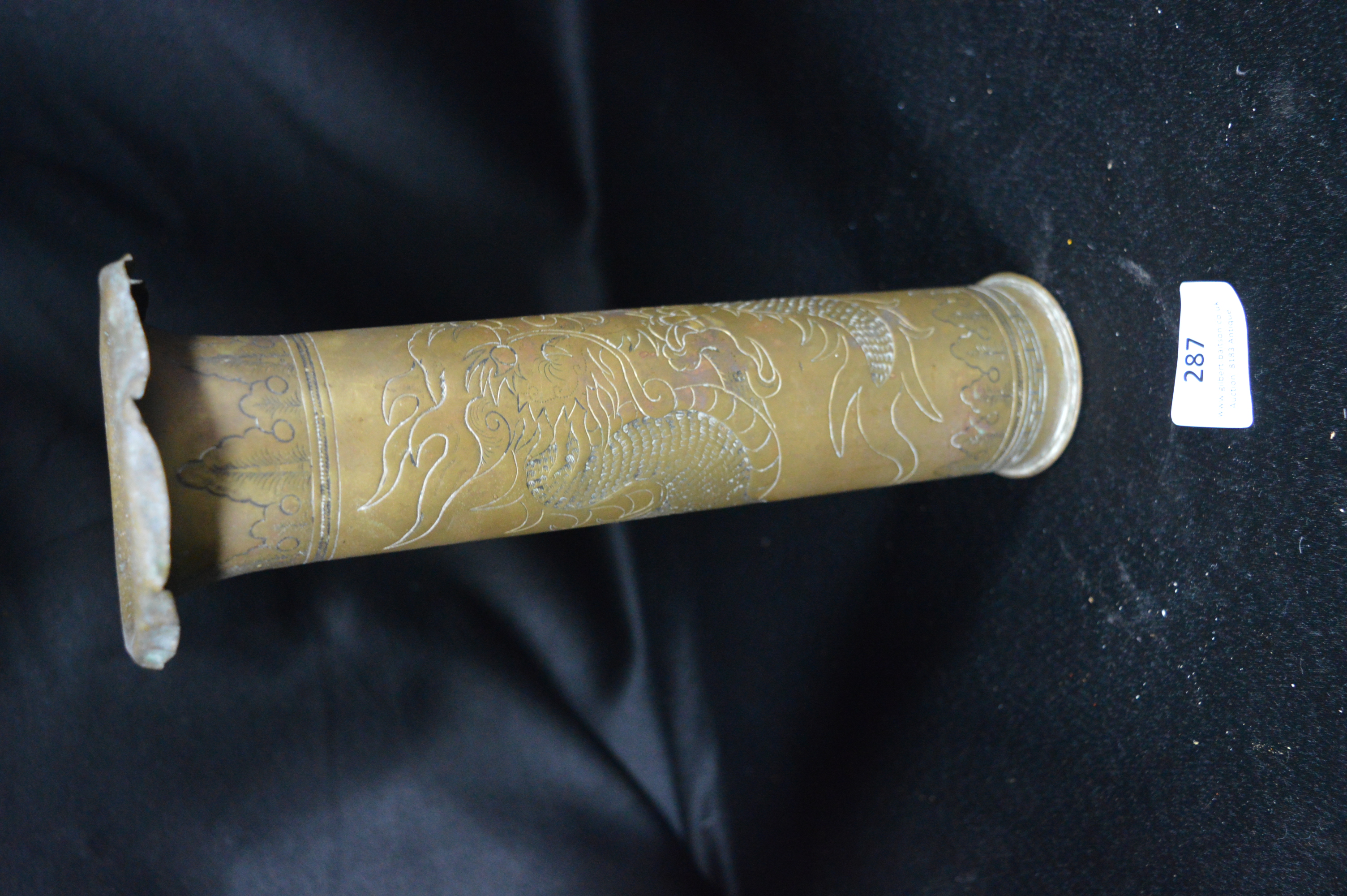 Brass Trench Art Shell Case with Chinese Dragon Motif