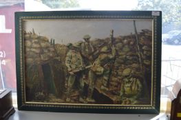 Framed Impressionist Painting of British WWI Troops in the Trenches