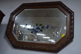 Octagonal Oak Beveled Edge Wall Mirror with Floral Design