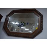 Octagonal Oak Beveled Edge Wall Mirror with Floral Design