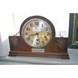 1937 Oak Mantel Clock Presented to Hull City Policeman on Retirement