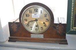 1937 Oak Mantel Clock Presented to Hull City Policeman on Retirement