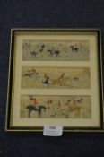 Framed Stevengraph Silks Depicting a Hunting Scene