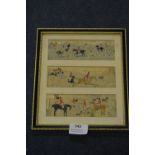 Framed Stevengraph Silks Depicting a Hunting Scene