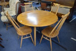 Ercol Drop Leaf Oval Dining Table and Four Matching Chairs