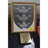 Brass Printing Block with Hull Three Crowns Emblem, plus Framed Print