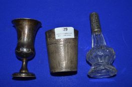 Hallmarked Silver Crop, Goblet and Silver Coloured Scent Bottle (No Stopper)