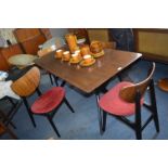 G-Plan Teak Dining Table and Four Chairs with Red Upholstered Seats