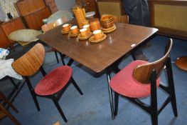 G-Plan Teak Dining Table and Four Chairs with Red Upholstered Seats