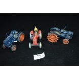 Three Vintage Dinky Diecast Tractors