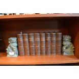Green Soapstone Chinese Dragon Bookends and Eight Volumes of Dickens