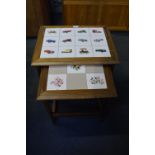 Nest of Two Tables with Tiles of Vintage Motorcars