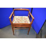 Edwardian Inlaid Mahogany Piano Stool with Armrests