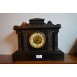 Victorian Black Slate Mantel Clock with Classical Columns