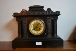 Victorian Black Slate Mantel Clock with Classical Columns