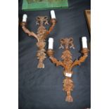 Pair of Carved Wooden Candle Effect Wall Lights
