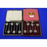 Two Cased Sets of Hallmarked Silver Spoons plus a Shell Spoon