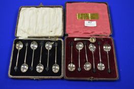 Two Cased Sets of Hallmarked Silver Spoons plus a Shell Spoon