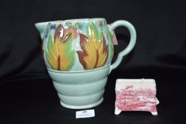 Clarice Cliff Trellis Pattern Newport 1930 Jug and Royal Staffordshire Tonquin Card Holder