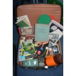 Vintage Case Containing Collectibles, Ephemera, and Sewing Items