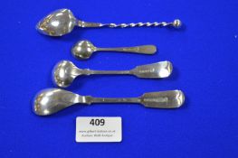 Four Hallmarked Silver Spoons, Mustard, etc.