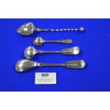 Four Hallmarked Silver Spoons, Mustard, etc.