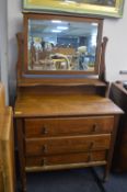 Edwardian Oak Mirrored Back Dressing Table