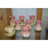 Eight Bristol Burmese Glass Vases