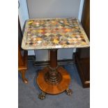 Victorian Inlaid Marble Topped Side Table on Pedestal Base