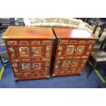 Pair of Modern Reproduction Red Lacquered Chinese Cabinets