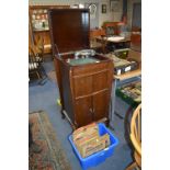 Upright Mahogany Gramophone Cabinet by Gilbert Including a Collection of 78rpm Records